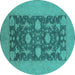 Round Machine Washable Oriental Turquoise Industrial Area Rugs, wshurb2277turq