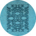 Round Machine Washable Oriental Light Blue Industrial Rug, wshurb2277lblu