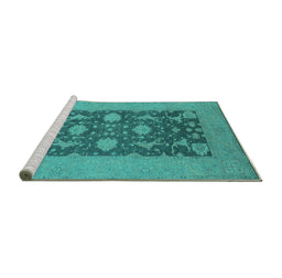Sideview of Machine Washable Oriental Turquoise Industrial Area Rugs, wshurb2277turq