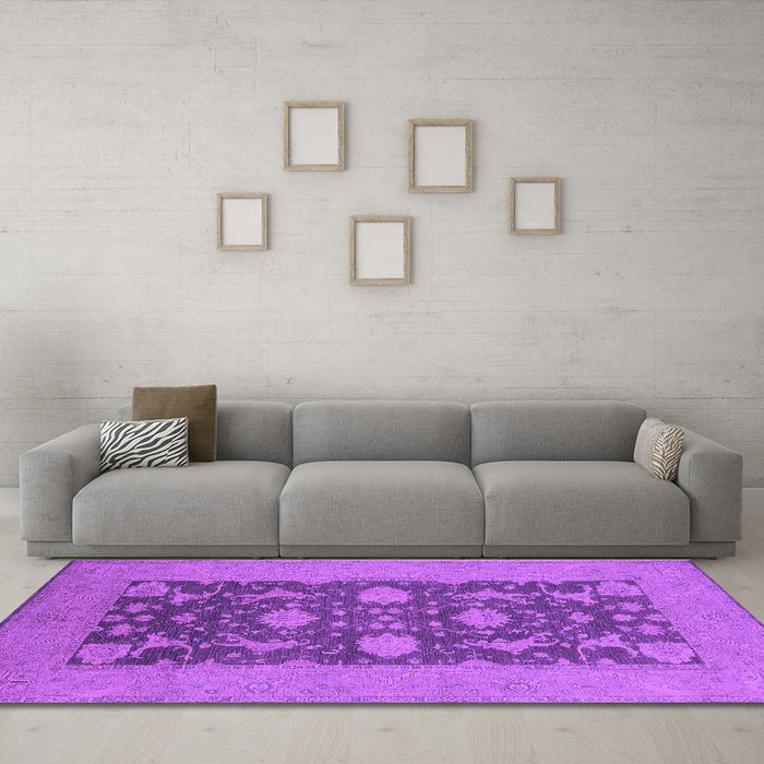 Machine Washable Oriental Purple Industrial Area Rugs in a Living Room, wshurb2277pur