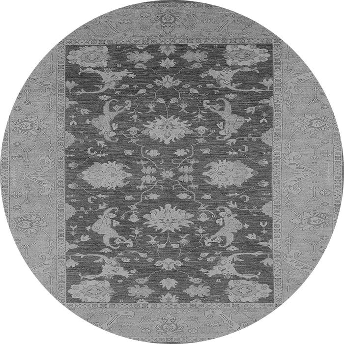 Round Machine Washable Oriental Gray Industrial Rug, wshurb2277gry
