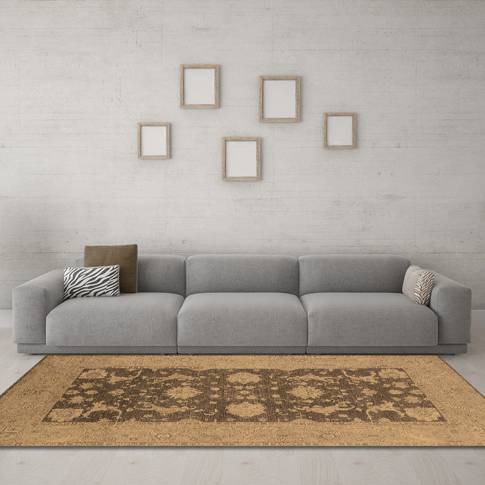 Machine Washable Oriental Brown Industrial Rug in a Living Room,, wshurb2277brn