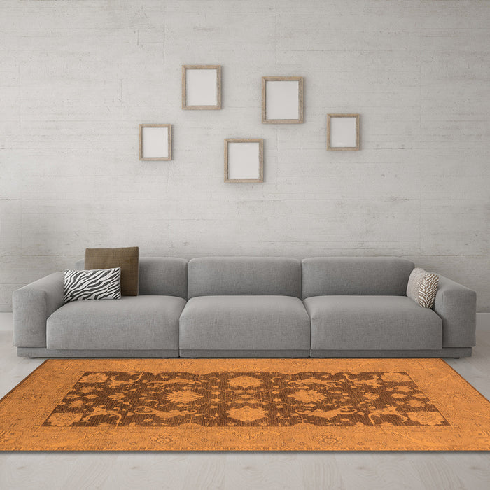 Machine Washable Oriental Orange Industrial Area Rugs in a Living Room, wshurb2277org