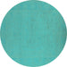 Round Machine Washable Oriental Turquoise Industrial Area Rugs, wshurb2278turq