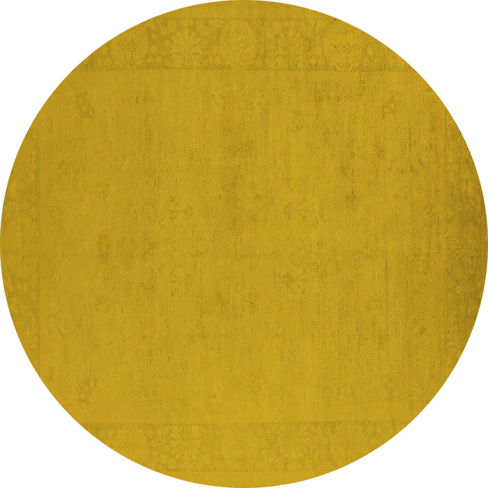 Round Machine Washable Oriental Yellow Industrial Rug, wshurb2278yw
