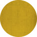 Round Machine Washable Oriental Yellow Industrial Rug, wshurb2278yw