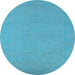 Round Machine Washable Oriental Light Blue Industrial Rug, wshurb2278lblu