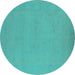 Round Oriental Turquoise Industrial Rug, urb2278turq