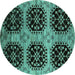 Round Machine Washable Oriental Turquoise Industrial Area Rugs, wshurb2279turq