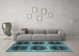 Machine Washable Oriental Light Blue Industrial Rug in a Living Room, wshurb2279lblu