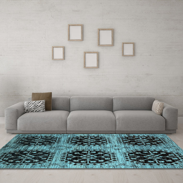 Machine Washable Oriental Light Blue Industrial Rug in a Living Room, wshurb2279lblu