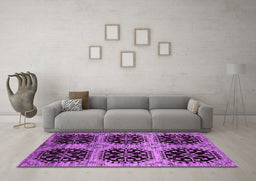 Machine Washable Oriental Purple Industrial Area Rugs in a Living Room, wshurb2279pur