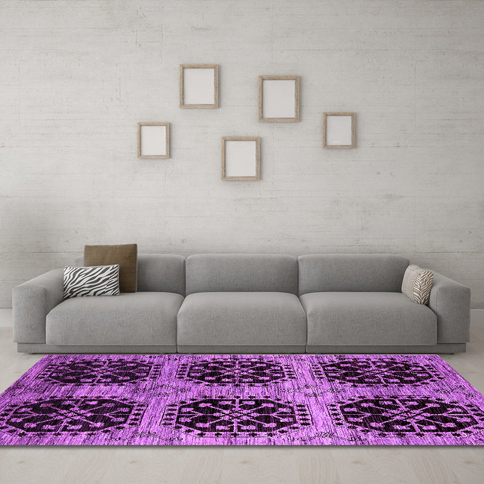Machine Washable Oriental Purple Industrial Area Rugs in a Living Room, wshurb2279pur