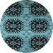 Round Machine Washable Oriental Light Blue Industrial Rug, wshurb2279lblu