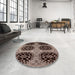 Round Mid-Century Modern Red Oriental Rug in a Office, urb2279