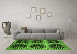 Machine Washable Oriental Green Industrial Area Rugs in a Living Room,, wshurb2279grn