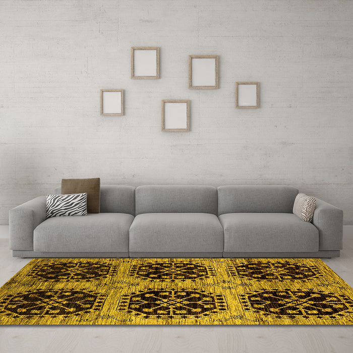 Machine Washable Oriental Yellow Industrial Rug in a Living Room, wshurb2279yw