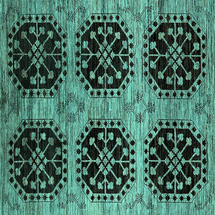 Square Oriental Turquoise Industrial Rug, urb2279turq
