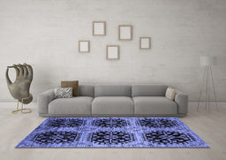Machine Washable Oriental Blue Industrial Rug in a Living Room, wshurb2279blu