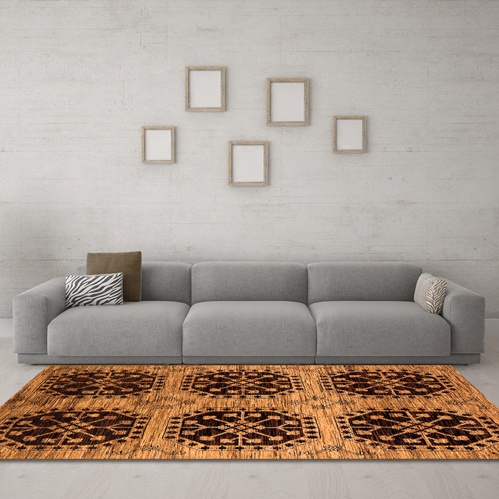 Machine Washable Oriental Orange Industrial Area Rugs in a Living Room, wshurb2279org