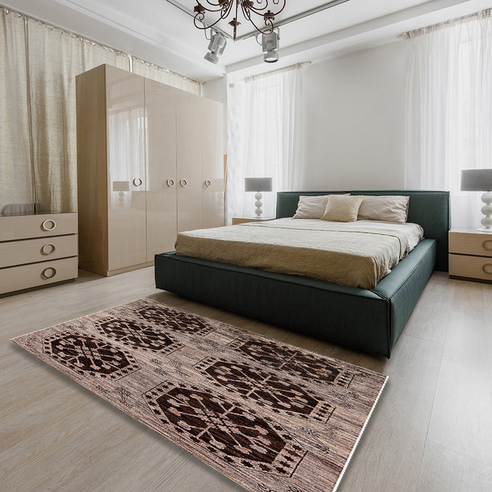 Mid-Century Modern Red Oriental Rug in a Bedroom, urb2279