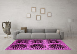Machine Washable Oriental Pink Industrial Rug in a Living Room, wshurb2279pnk