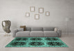 Machine Washable Oriental Turquoise Industrial Area Rugs in a Living Room,, wshurb2279turq