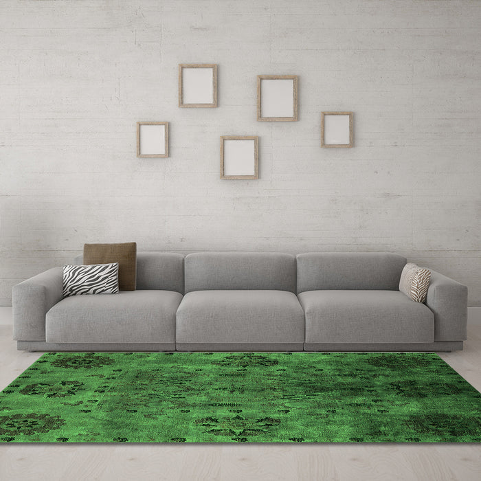 Machine Washable Oriental Green Industrial Area Rugs in a Living Room,, wshurb2280grn