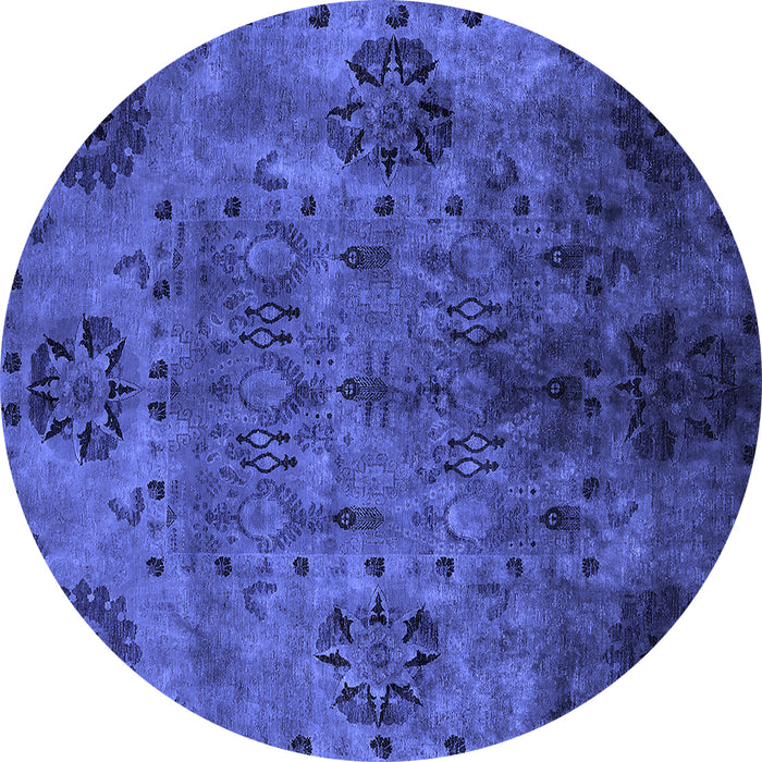 Round Machine Washable Oriental Blue Industrial Rug, wshurb2280blu