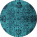 Round Machine Washable Oriental Turquoise Industrial Area Rugs, wshurb2280turq