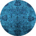 Round Machine Washable Oriental Light Blue Industrial Rug, wshurb2280lblu