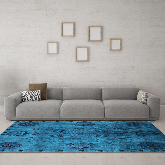 Machine Washable Oriental Light Blue Industrial Rug in a Living Room, wshurb2280lblu