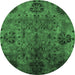 Round Machine Washable Oriental Emerald Green Industrial Area Rugs, wshurb2280emgrn