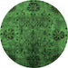 Round Machine Washable Oriental Green Industrial Area Rugs, wshurb2280grn