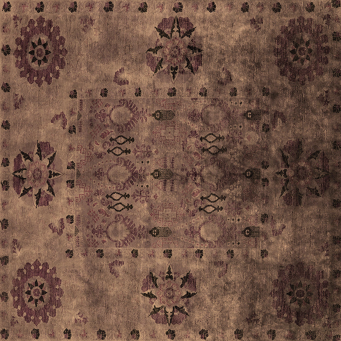 Square Machine Washable Oriental Brown Industrial Rug, wshurb2280brn