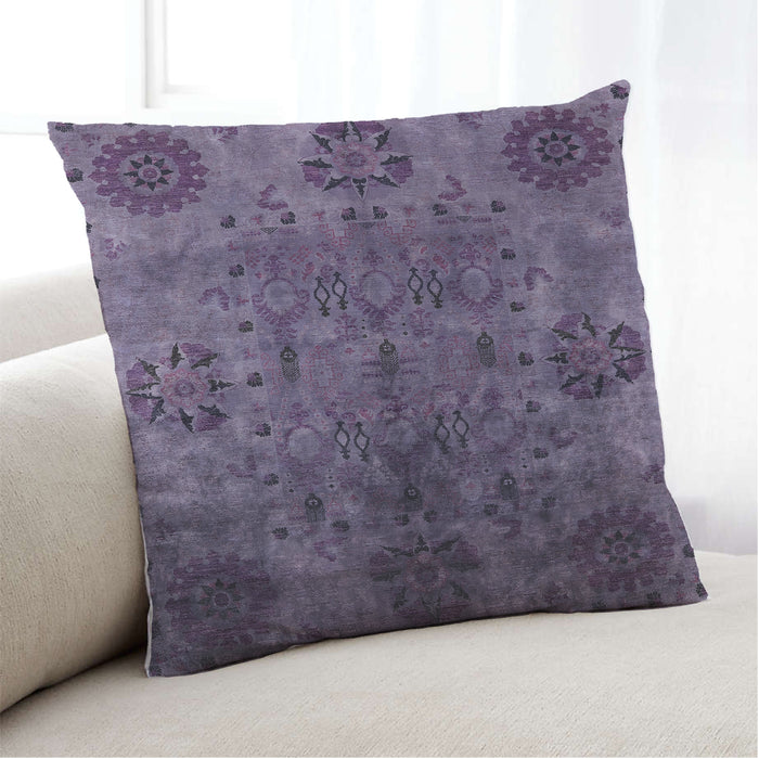 Lifestyle Image of Mid-Century Modern Urban Square Purple Haze Purple Throw Pillow, 18 inch by 18 inch, pwurb2280