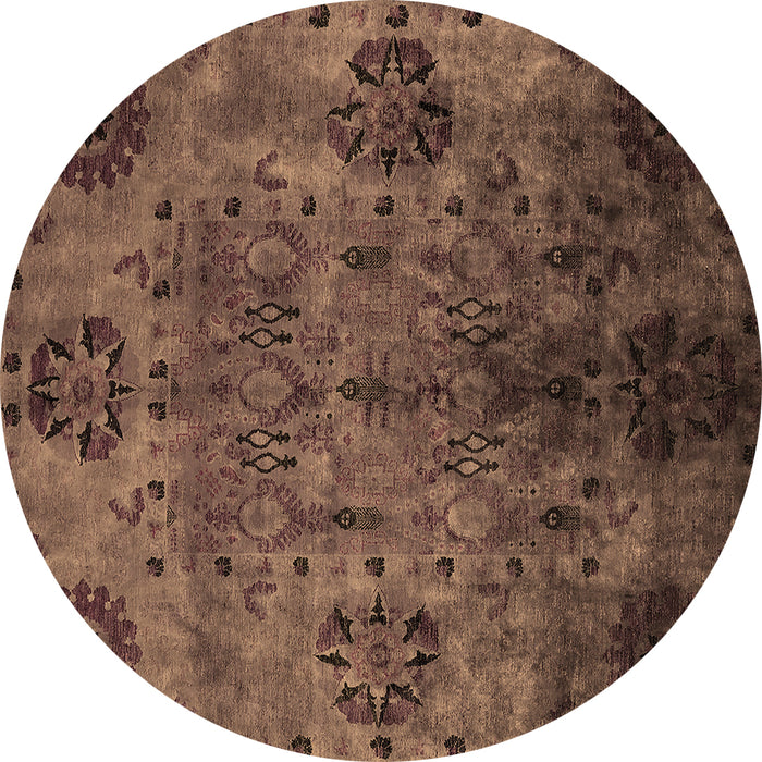 Round Machine Washable Oriental Brown Industrial Rug, wshurb2280brn