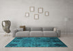 Machine Washable Oriental Turquoise Industrial Area Rugs in a Living Room,, wshurb2280turq