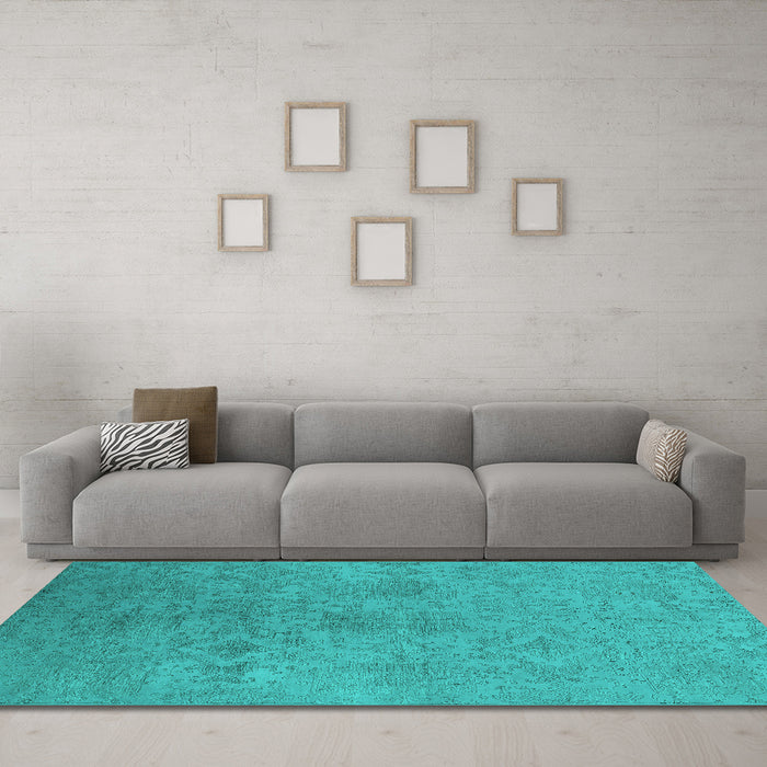 Machine Washable Persian Turquoise Bohemian Area Rugs in a Living Room,, wshurb2281turq