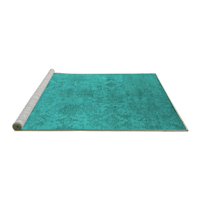 Sideview of Machine Washable Persian Turquoise Bohemian Area Rugs, wshurb2281turq