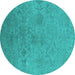 Round Machine Washable Persian Turquoise Bohemian Area Rugs, wshurb2281turq