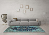 Machine Washable Oriental Light Blue Industrial Rug, wshurb2282lblu