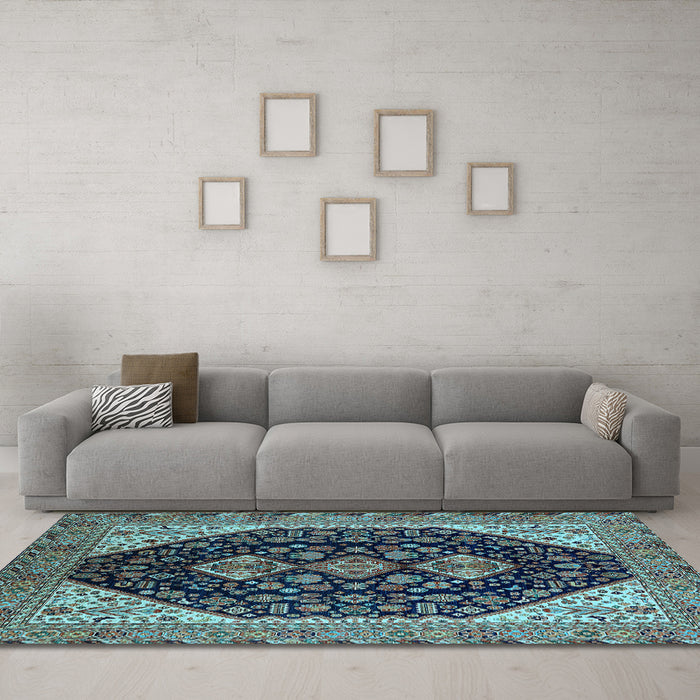 Machine Washable Oriental Light Blue Industrial Rug in a Living Room, wshurb2282lblu
