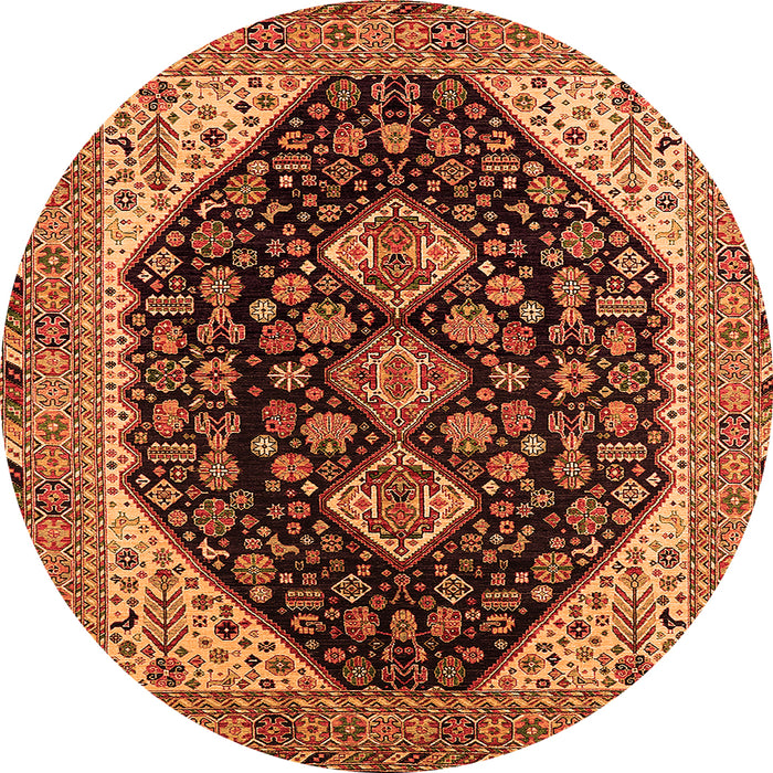 Round Machine Washable Oriental Orange Industrial Area Rugs, wshurb2282org