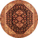 Round Machine Washable Oriental Orange Industrial Area Rugs, wshurb2282org