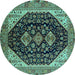 Round Oriental Turquoise Industrial Rug, urb2282turq