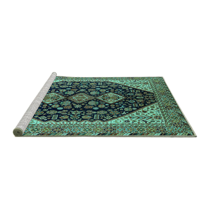 Sideview of Machine Washable Oriental Turquoise Industrial Area Rugs, wshurb2282turq