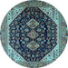 Round Machine Washable Oriental Light Blue Industrial Rug, wshurb2282lblu