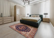 Mid-Century Modern Camel Brown Oriental Rug in a Bedroom, urb2282