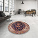 Round Mid-Century Modern Camel Brown Oriental Rug in a Office, urb2282